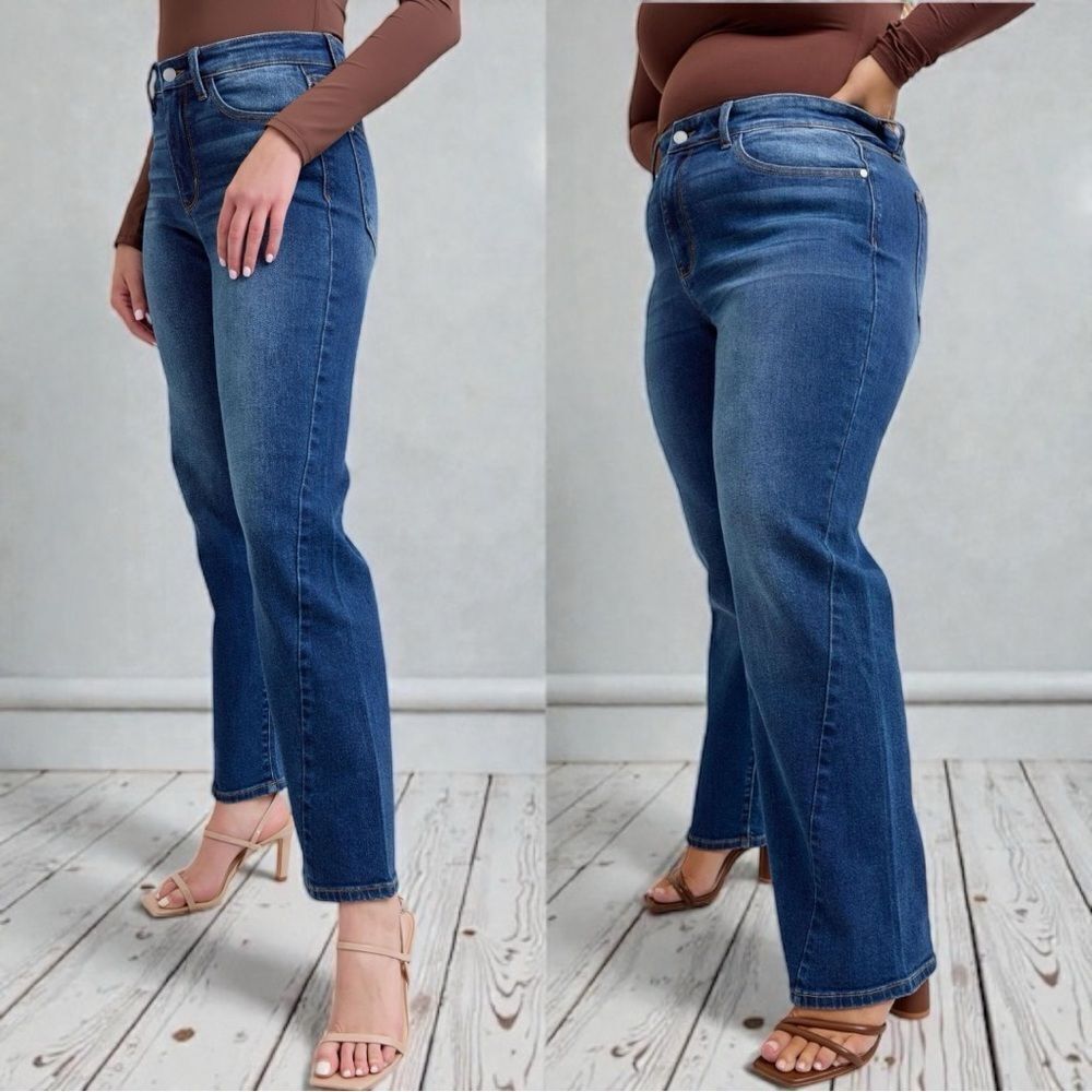 Judy Blue Mid Rise Straight Jeans Side Seam Stretch Dark Wash Plus & Reg – NWT - Picture 8 of 14